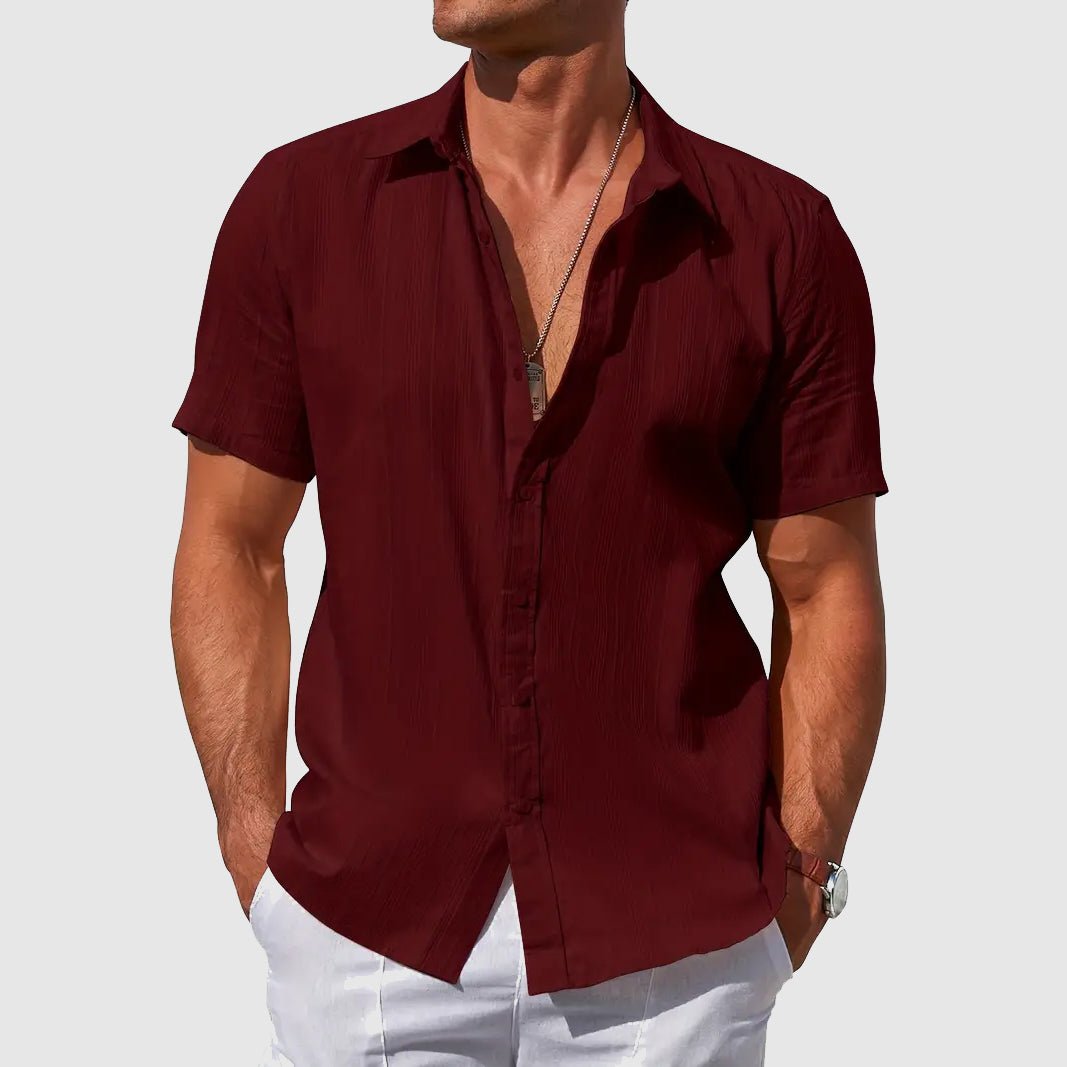 George | Shirt Sky Blue Linen Short Sleeve Button-Front for Men