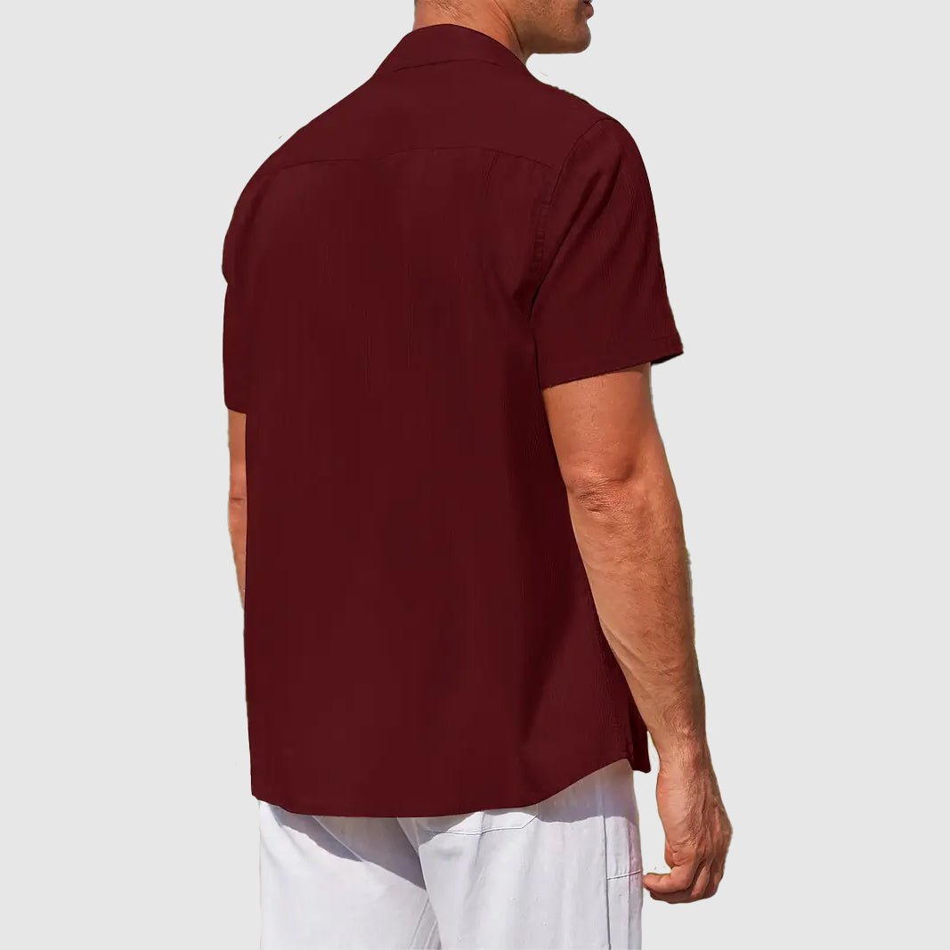 George | Shirt Sky Blue Linen Short Sleeve Button-Front for Men