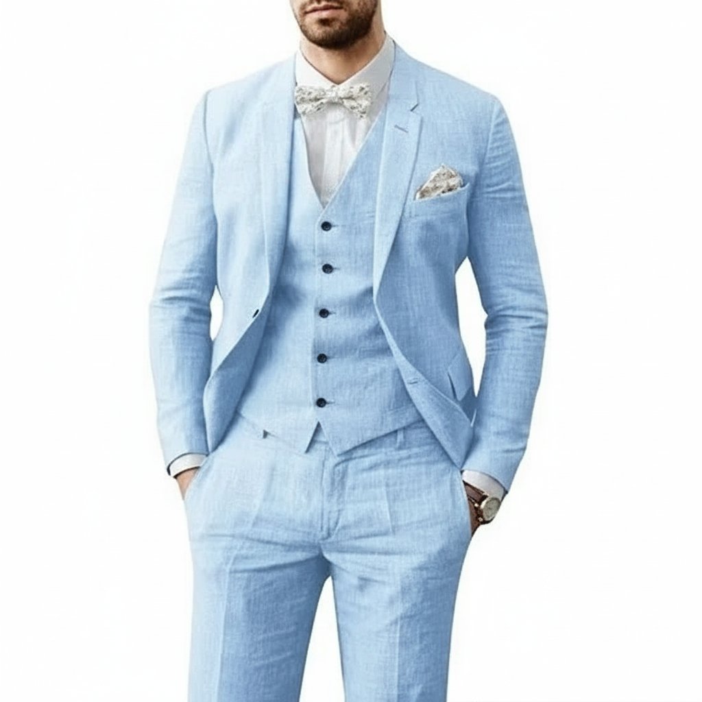 Florian | Suit Light Blue Linen Three-Piece Slim Fit for Men