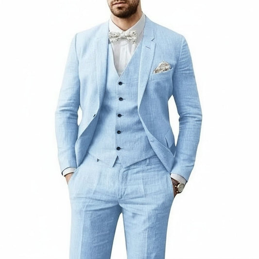 Florian | Suit Light Blue Linen Three-Piece Slim Fit for Men