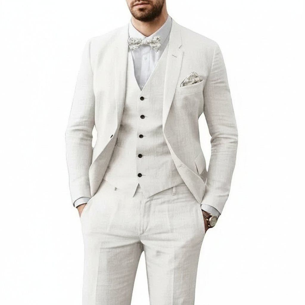 Florian | Suit Light Blue Linen Three-Piece Slim Fit for Men