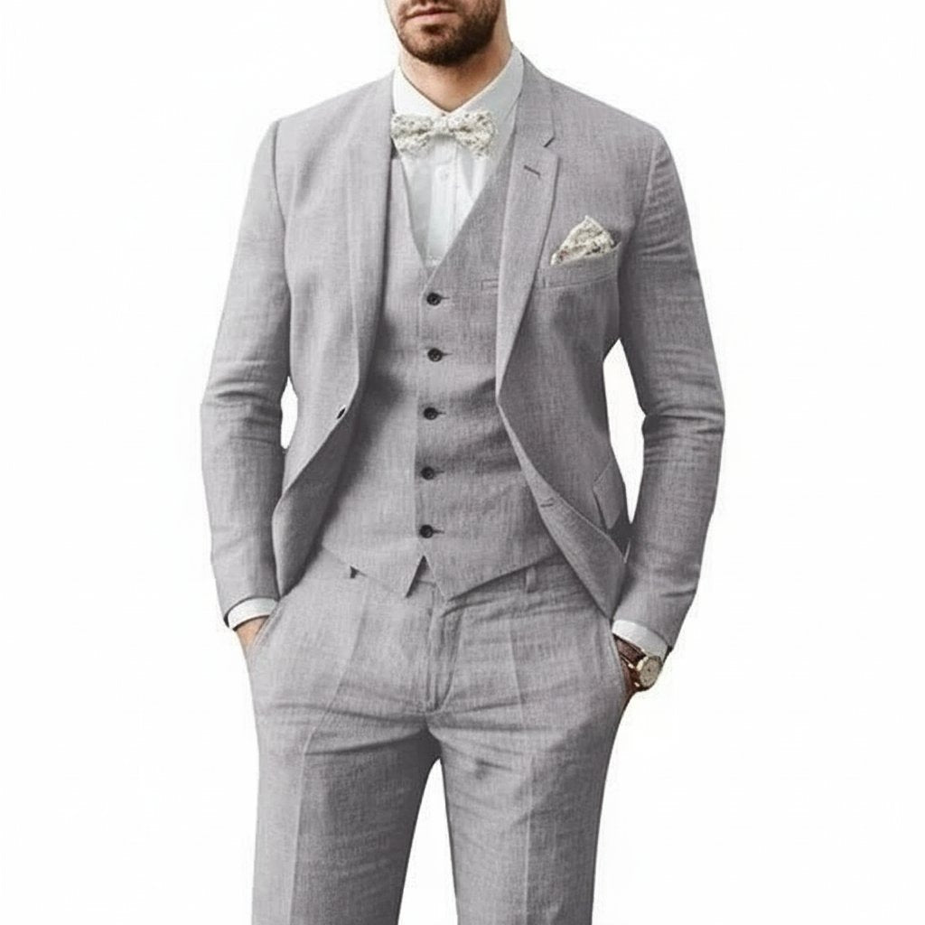 Florian | Suit Light Blue Linen Three-Piece Slim Fit for Men