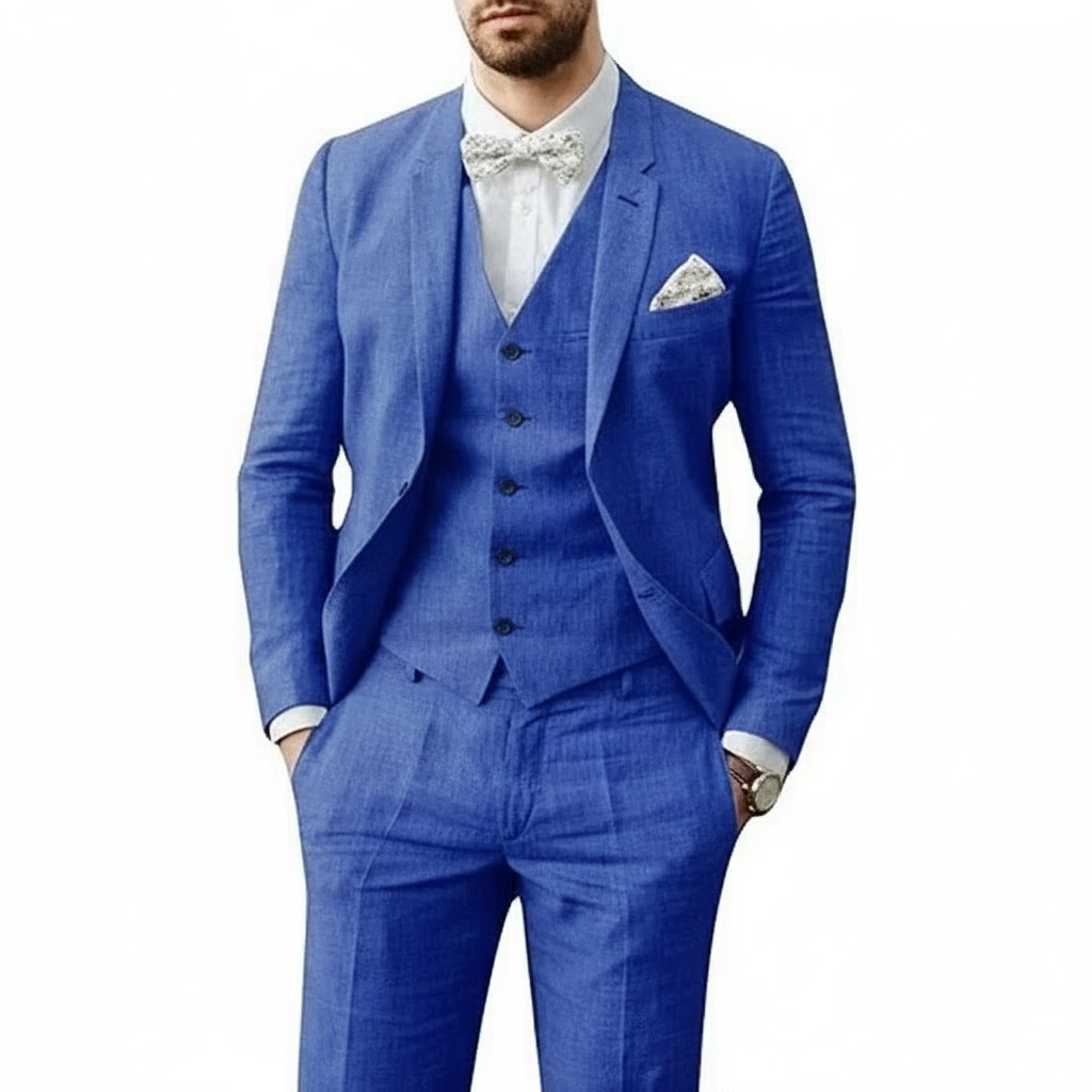 Florian | Suit Light Blue Linen Three-Piece Slim Fit for Men
