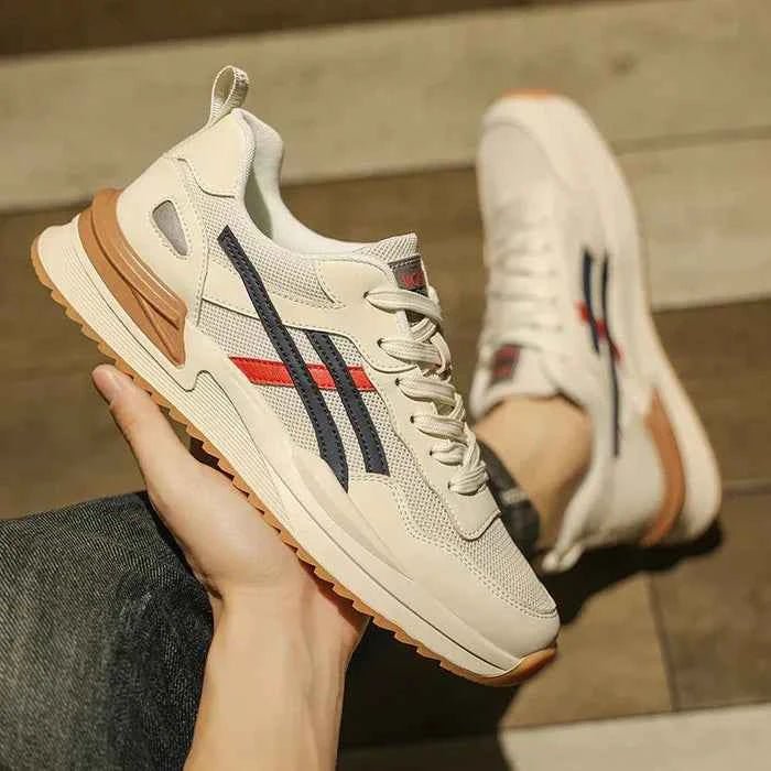 Monty | Sneakers Cream Mesh Retro Stripe Lace-Up for Men