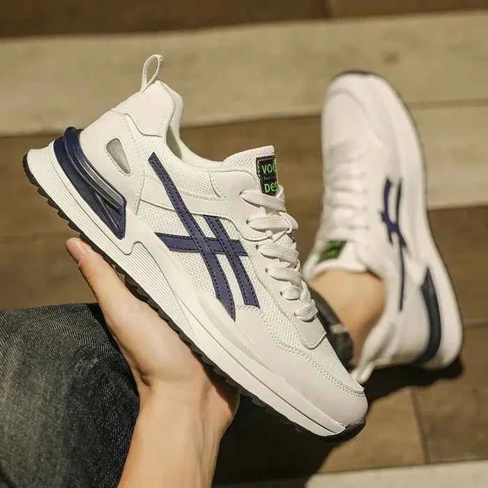 Monty | Sneakers Cream Mesh Retro Stripe Lace-Up for Men