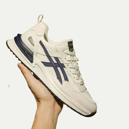 Monty | Sneakers Cream Mesh Retro Stripe Lace-Up for Men