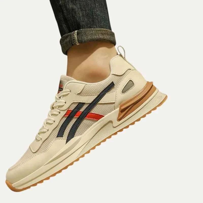 Monty | Sneakers Cream Mesh Retro Stripe Lace-Up for Men