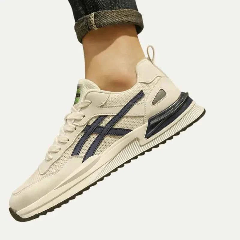 Monty | Sneakers Cream Mesh Retro Stripe Lace-Up for Men