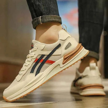 Monty | Sneakers Cream Mesh Retro Stripe Lace-Up for Men
