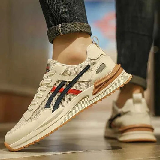 Monty | Sneakers Cream Mesh Retro Stripe Lace-Up for Men