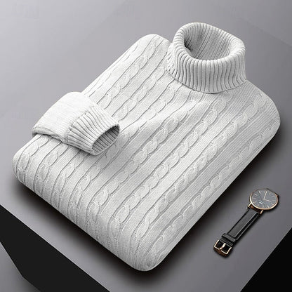 Basil | Cable Knit Sweater Grey Turtleneck for Men