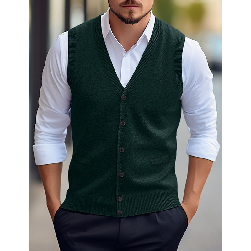 Alistair | Sweater Vest Burgundy Knit Buttoned V-Neck for Men