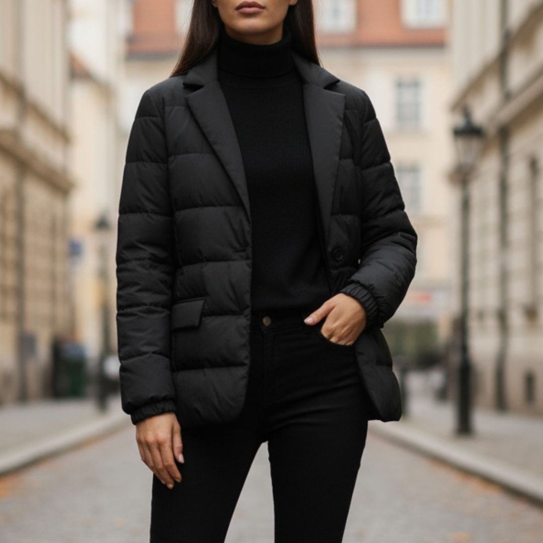 Seraphina | Puffer Blazer Jacket Black Quilted Insulated for Women