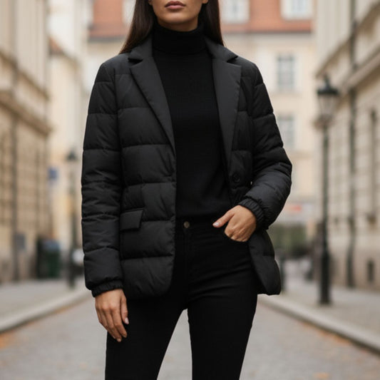 Seraphina | Puffer Blazer Jacket Black Quilted Insulated for Women