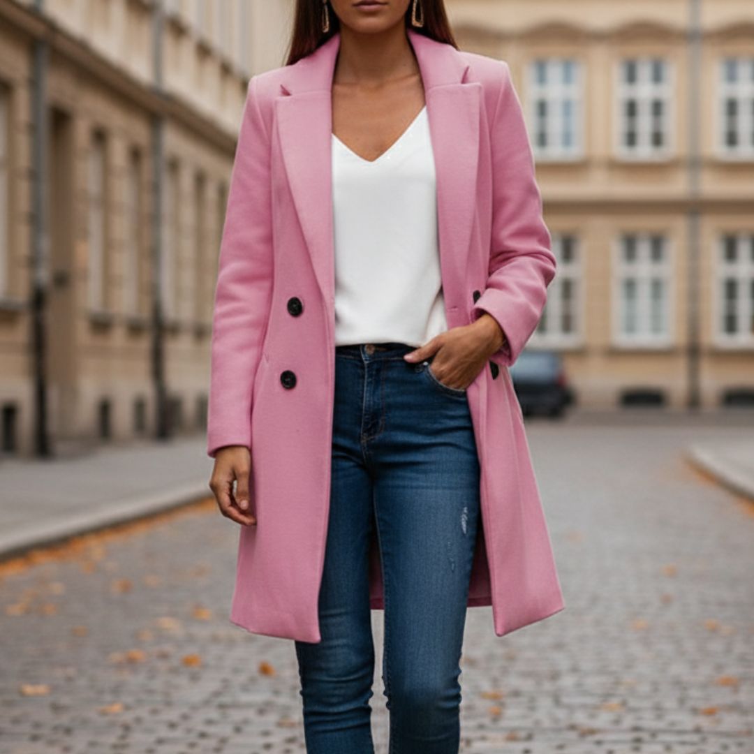 Phoebe | Overcoat Pink Wool-Blend Double-Breasted Tailored for Women
