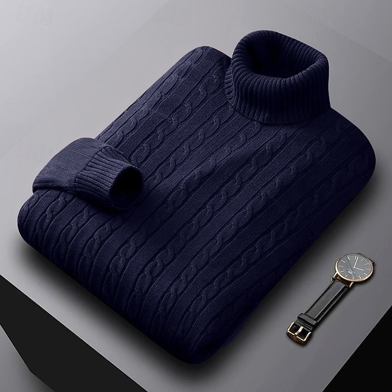 Basil | Cable Knit Sweater Grey Turtleneck for Men
