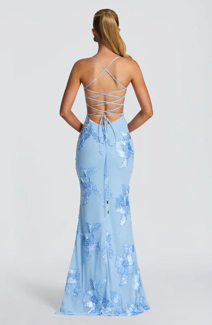 Honoria | Maxi Formal Dress Butter Yellow Floral Appliqué Corset for Women