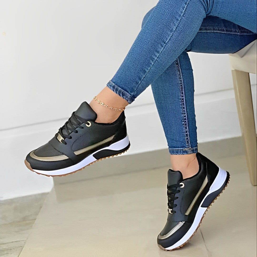 Ailsa | Sneakers Navy Blue Faux Leather Metallic Accent Lace-Up for Women