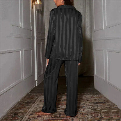 Phoebe | Satin Pyjama Set Champagne Striped Long Sleeve for Women