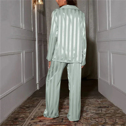 Phoebe | Satin Pyjama Set Champagne Striped Long Sleeve for Women
