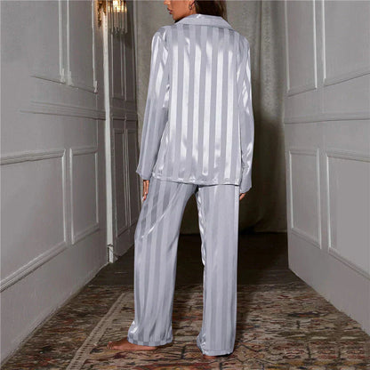 Phoebe | Satin Pyjama Set Champagne Striped Long Sleeve for Women