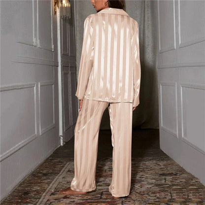 Phoebe | Satin Pyjama Set Champagne Striped Long Sleeve for Women