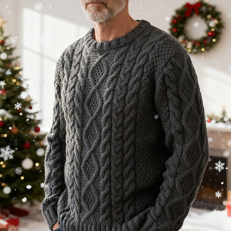 Ambrose | Cable Knit Sweater Cream Crew Neck for Men