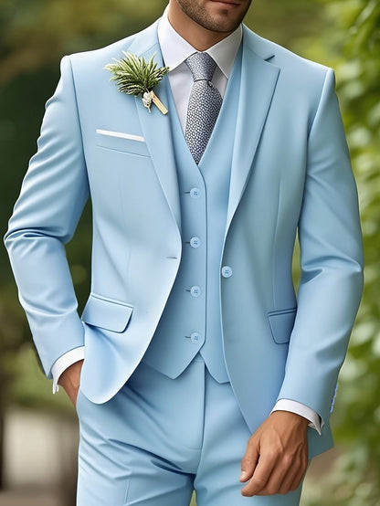 Cavendish | Suit Sky Blue Three-Piece Notch Lapel Slim Fit for Men