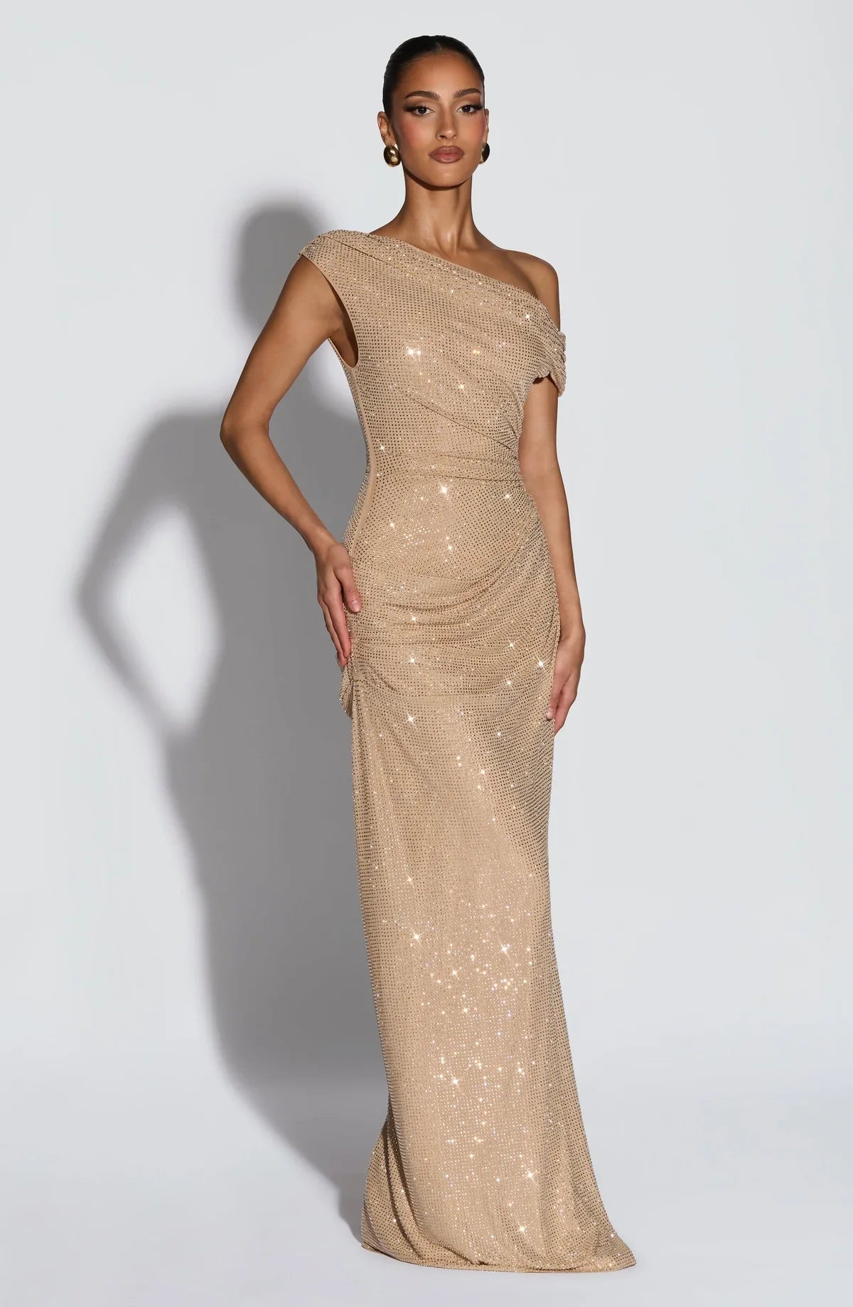 Jessamine | Maxi Evening Dress Gold Sequin One-Shoulder for Women