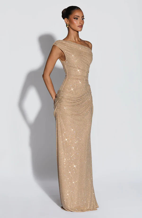 Jessamine | Maxi Evening Dress Gold Sequin One-Shoulder for Women