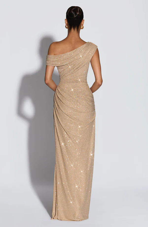 Jessamine | Maxi Evening Dress Gold Sequin One-Shoulder for Women