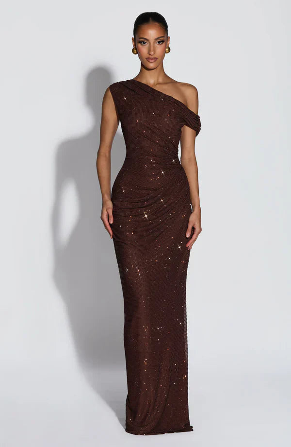 Jessamine | Maxi Evening Dress Gold Sequin One-Shoulder for Women