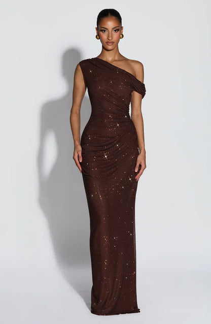 Jessamine | Maxi Evening Dress Gold Sequin One-Shoulder for Women