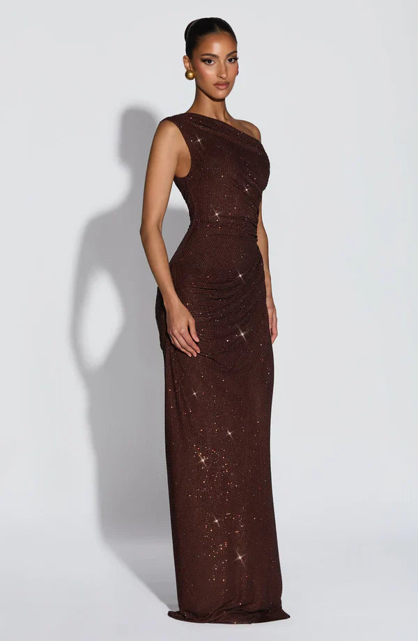 Jessamine | Maxi Evening Dress Gold Sequin One-Shoulder for Women