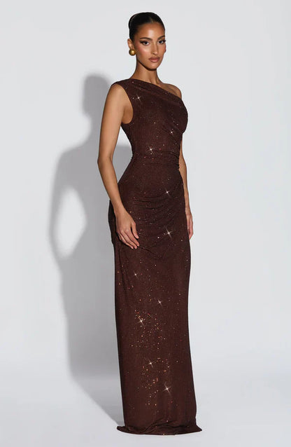 Jessamine | Maxi Evening Dress Gold Sequin One-Shoulder for Women