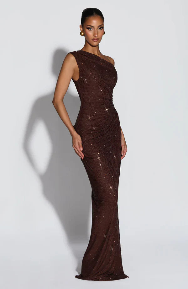 Jessamine | Maxi Evening Dress Gold Sequin One-Shoulder for Women