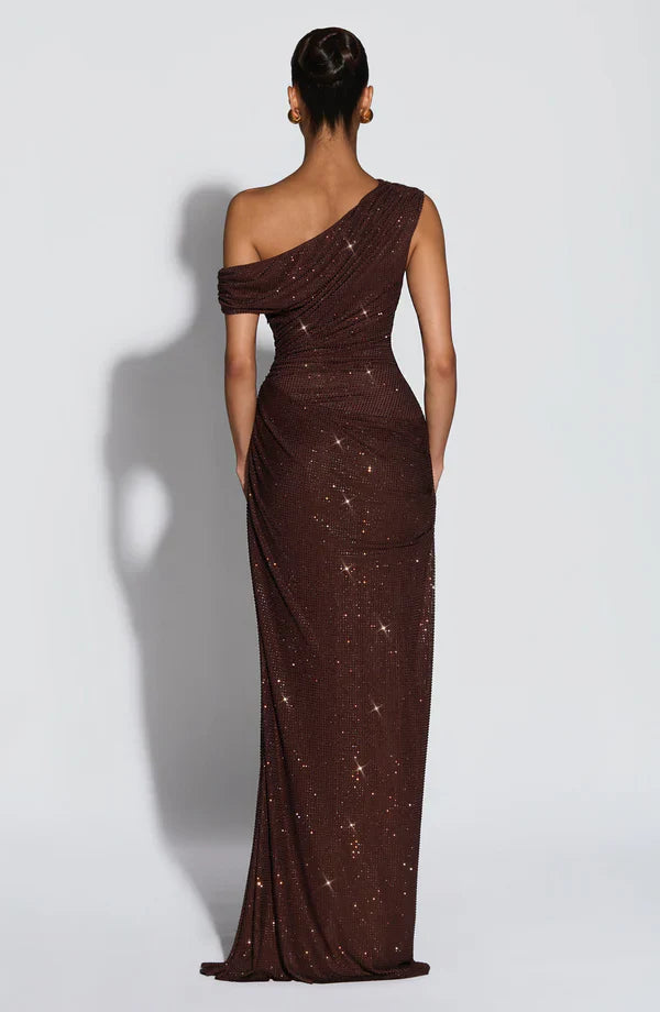 Jessamine | Maxi Evening Dress Gold Sequin One-Shoulder for Women
