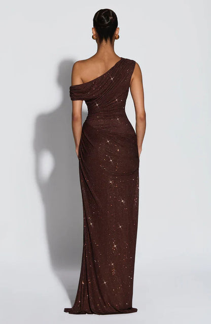 Jessamine | Maxi Evening Dress Gold Sequin One-Shoulder for Women