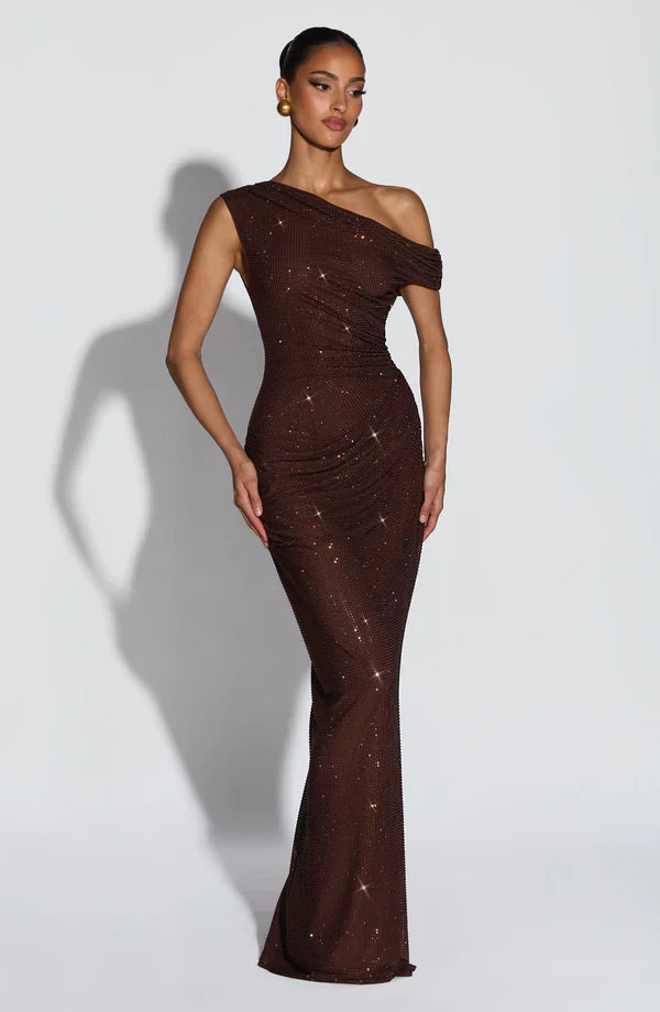 Jessamine | Maxi Evening Dress Gold Sequin One-Shoulder for Women