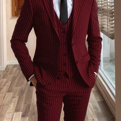 Stirling | Suit Burgundy Pinstripe Three-Piece Tailored Fit for Men