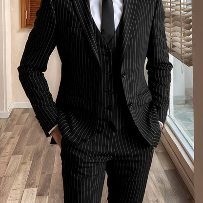 Stirling | Suit Burgundy Pinstripe Three-Piece Tailored Fit for Men