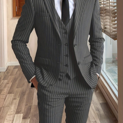 Stirling | Suit Burgundy Pinstripe Three-Piece Tailored Fit for Men
