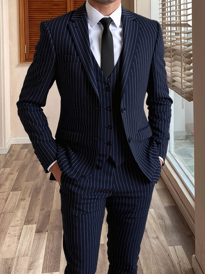 Stirling | Suit Burgundy Pinstripe Three-Piece Tailored Fit for Men