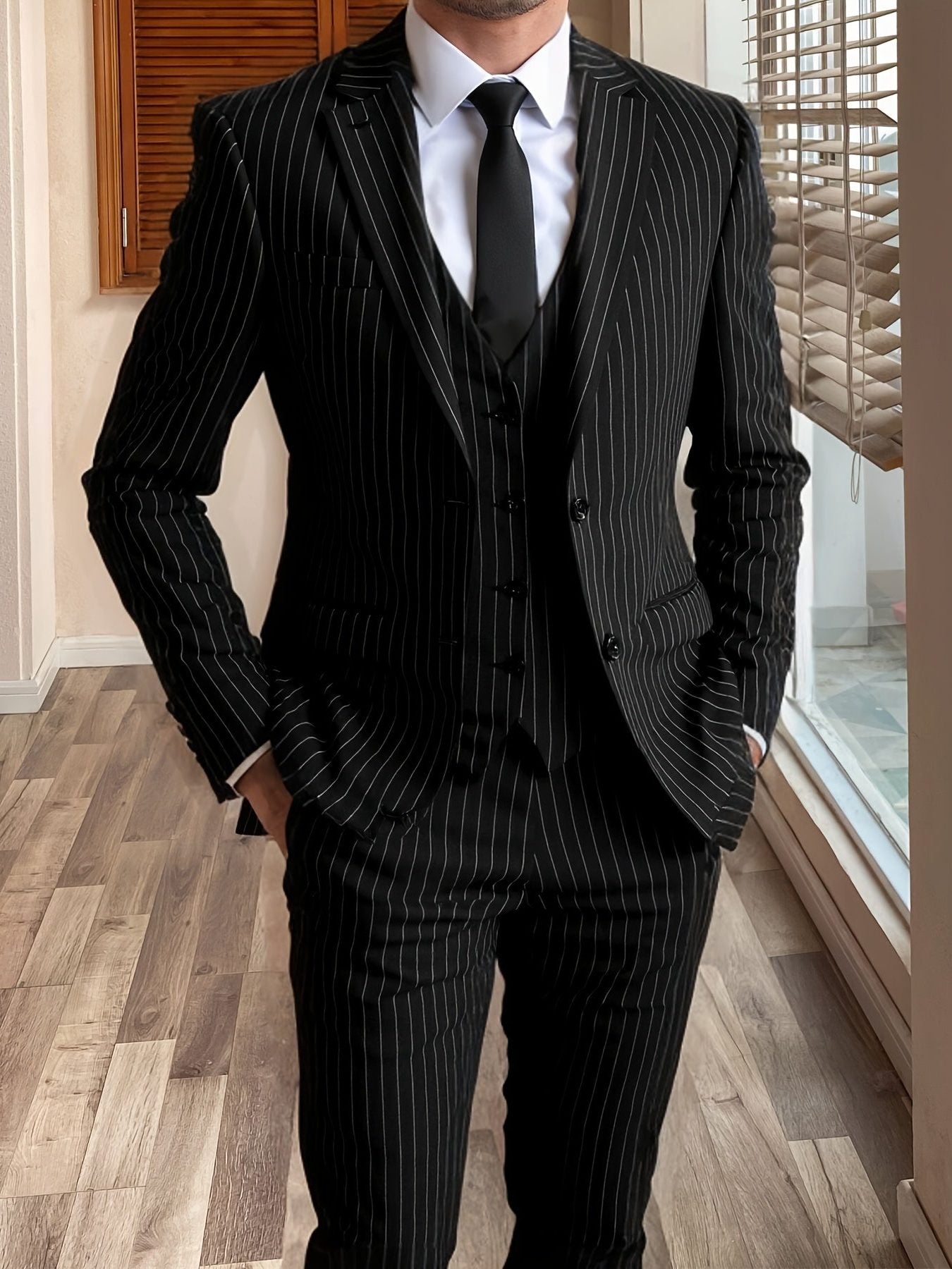Stirling | Suit Burgundy Pinstripe Three-Piece Tailored Fit for Men
