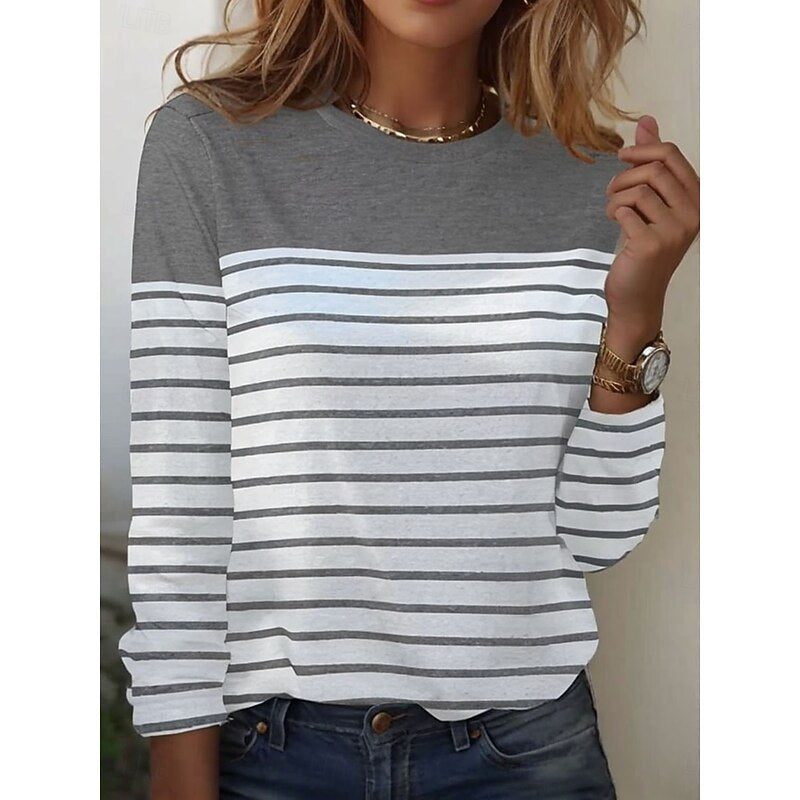 Thomasina | Long Sleeve Top Navy White Striped Crew Neck for Women