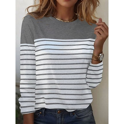 Thomasina | Long Sleeve Top Navy White Striped Crew Neck for Women