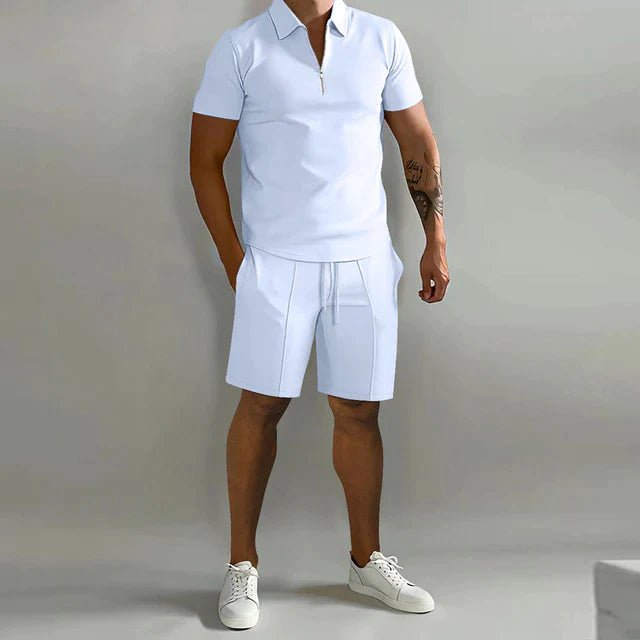 George | Polo Shorts Set Black Short Sleeve Zip for Men