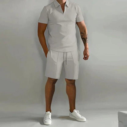 George | Polo Shorts Set Black Short Sleeve Zip for Men