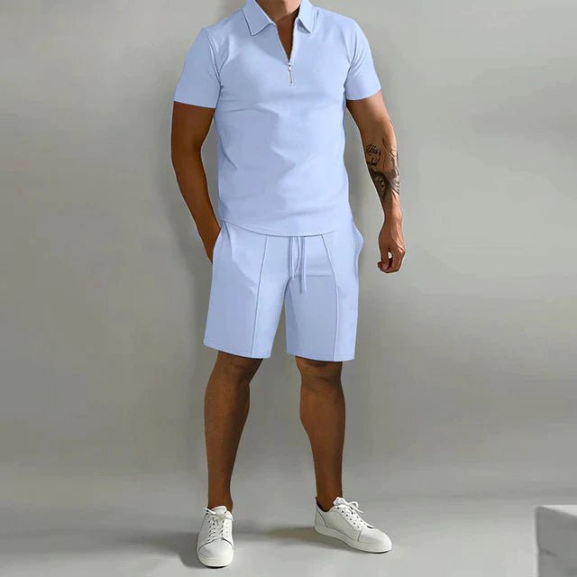 George | Polo Shorts Set Black Short Sleeve Zip for Men