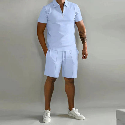 George | Polo Shorts Set Black Short Sleeve Zip for Men